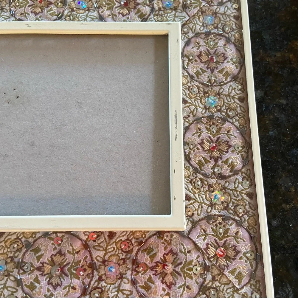 Beaded & Sequin Boho Picture Frame Pink Floral Decorative Accent